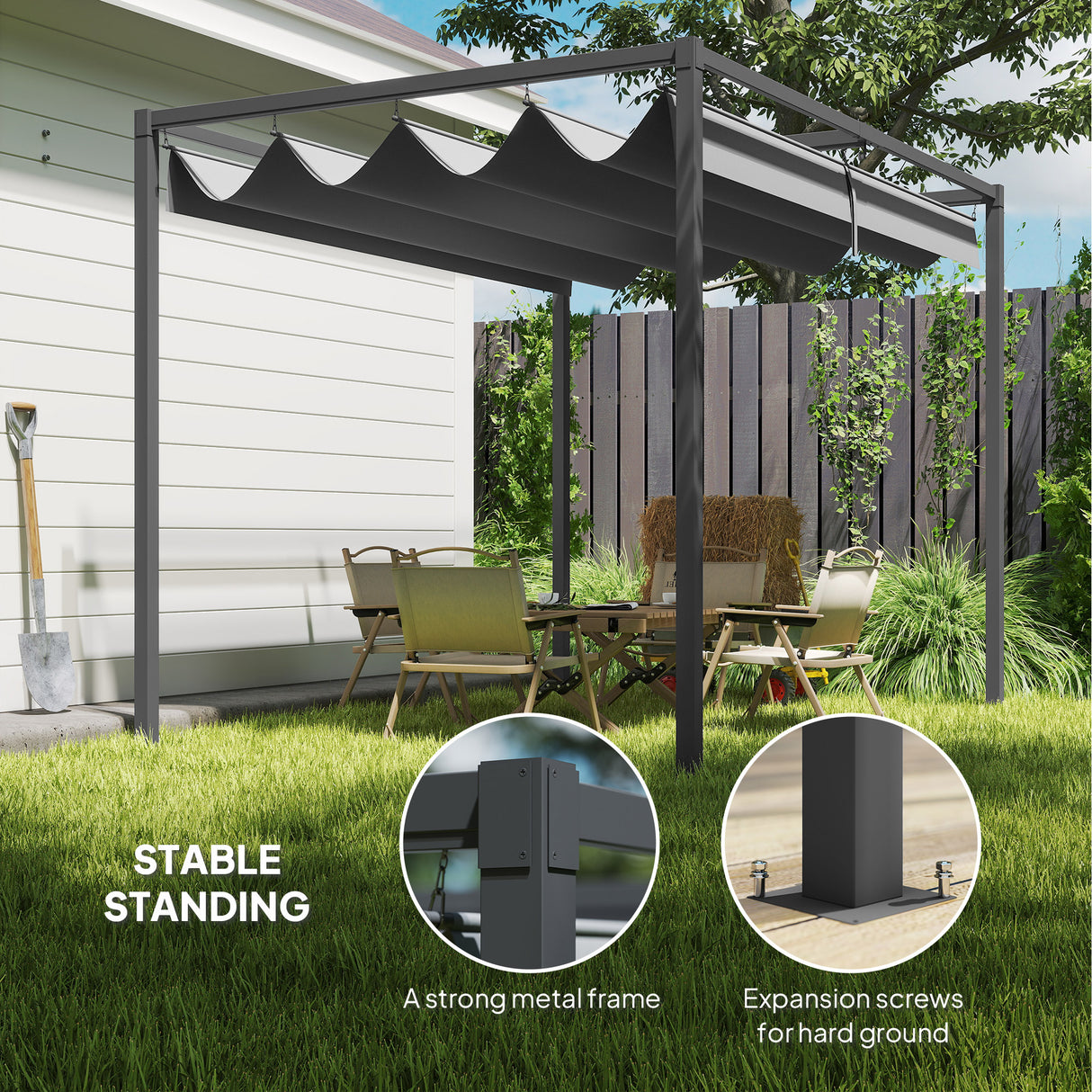 Metal Pergola With Retractable Roof 298cm Width x 213cm Depth - Velmora