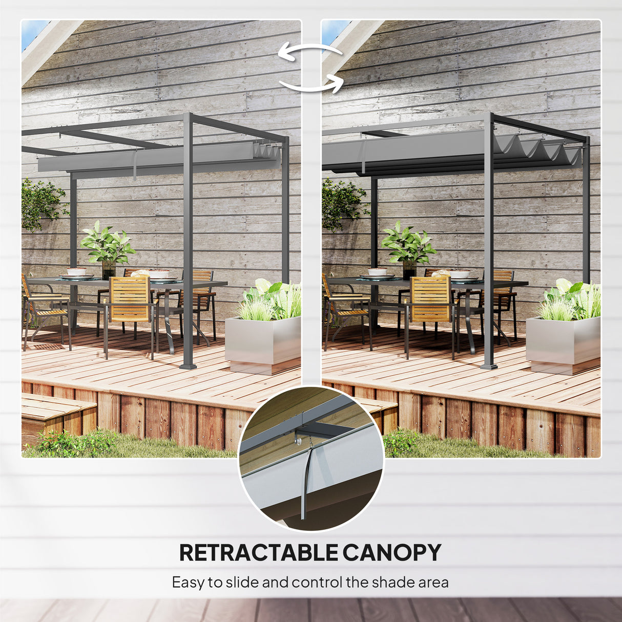 Metal Pergola With Retractable Roof 298cm Width x 213cm Depth - Velmora