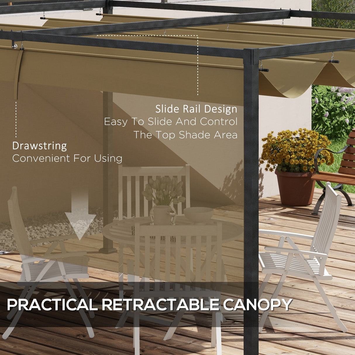 Metal Pergola With Retractable Roof 298cm Width x 213cm Depth - Velmora