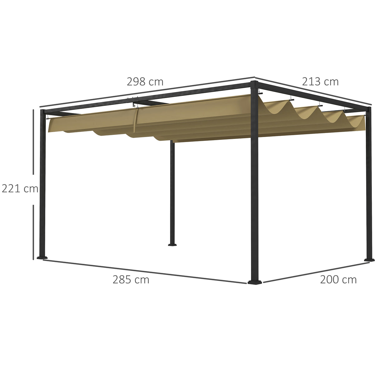 Metal Pergola With Retractable Roof 298cm Width x 213cm Depth - Velmora