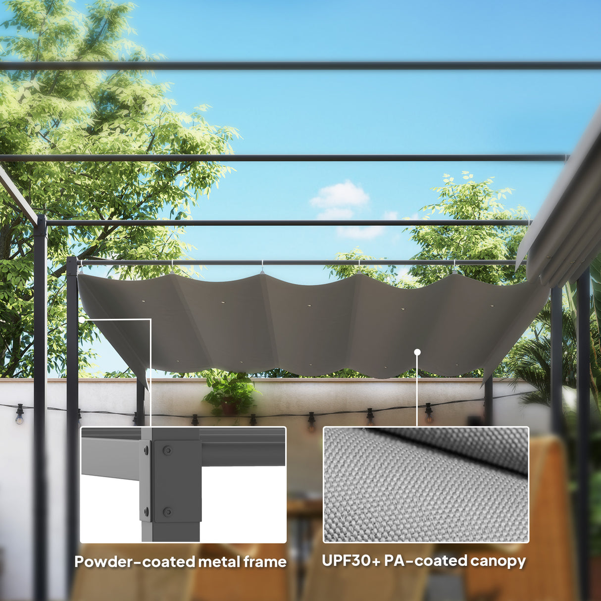 Metal Pergola With Retractable Roof 298cm Width x 297cm Depth - Velmora