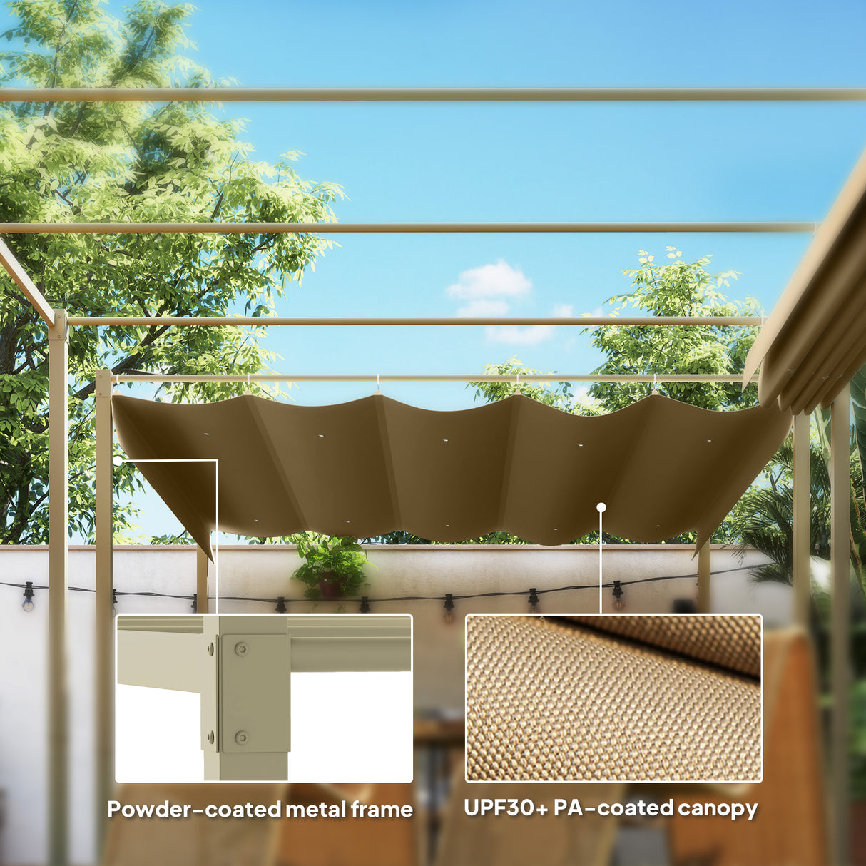 Metal Pergola With Retractable Roof 298cm Width x 297cm Depth - Velmora