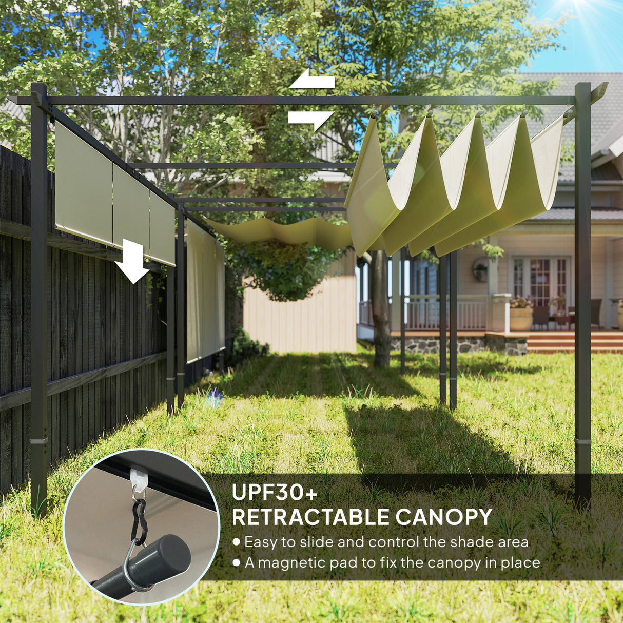 Metal Pergola With Retractable Roof 390cm Width x 293cm Depth - Velmora