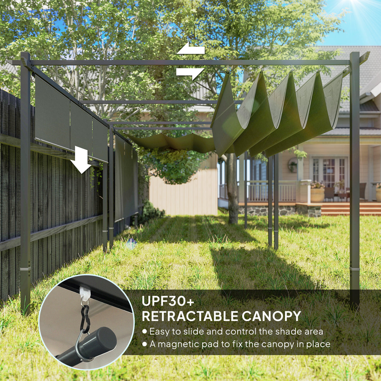 Metal Pergola With Retractable Roof 390cm Width x 293cm Depth - Velmora
