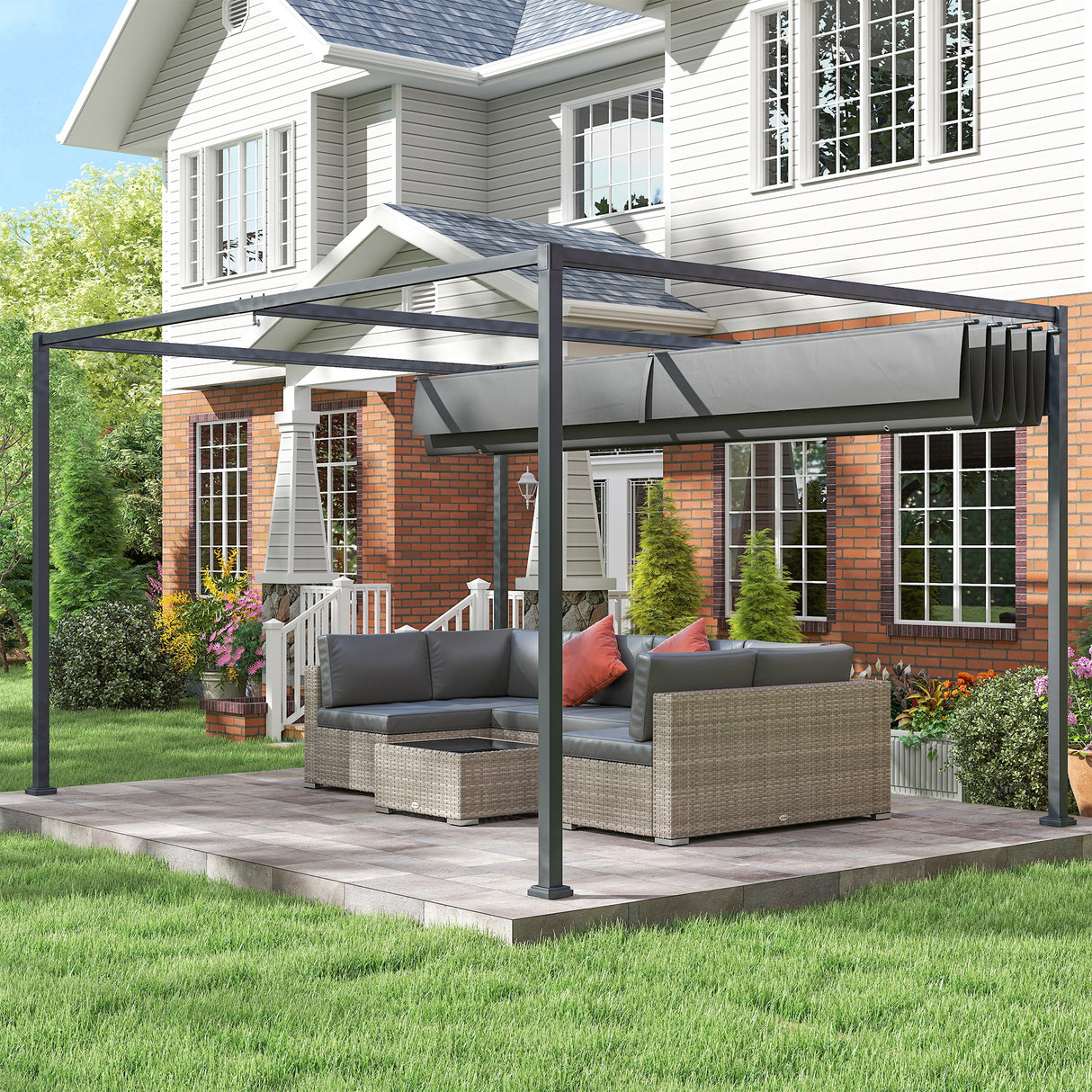 Metal Pergola With Retractable Roof 400cm Width x 300cm Depth - Velmora