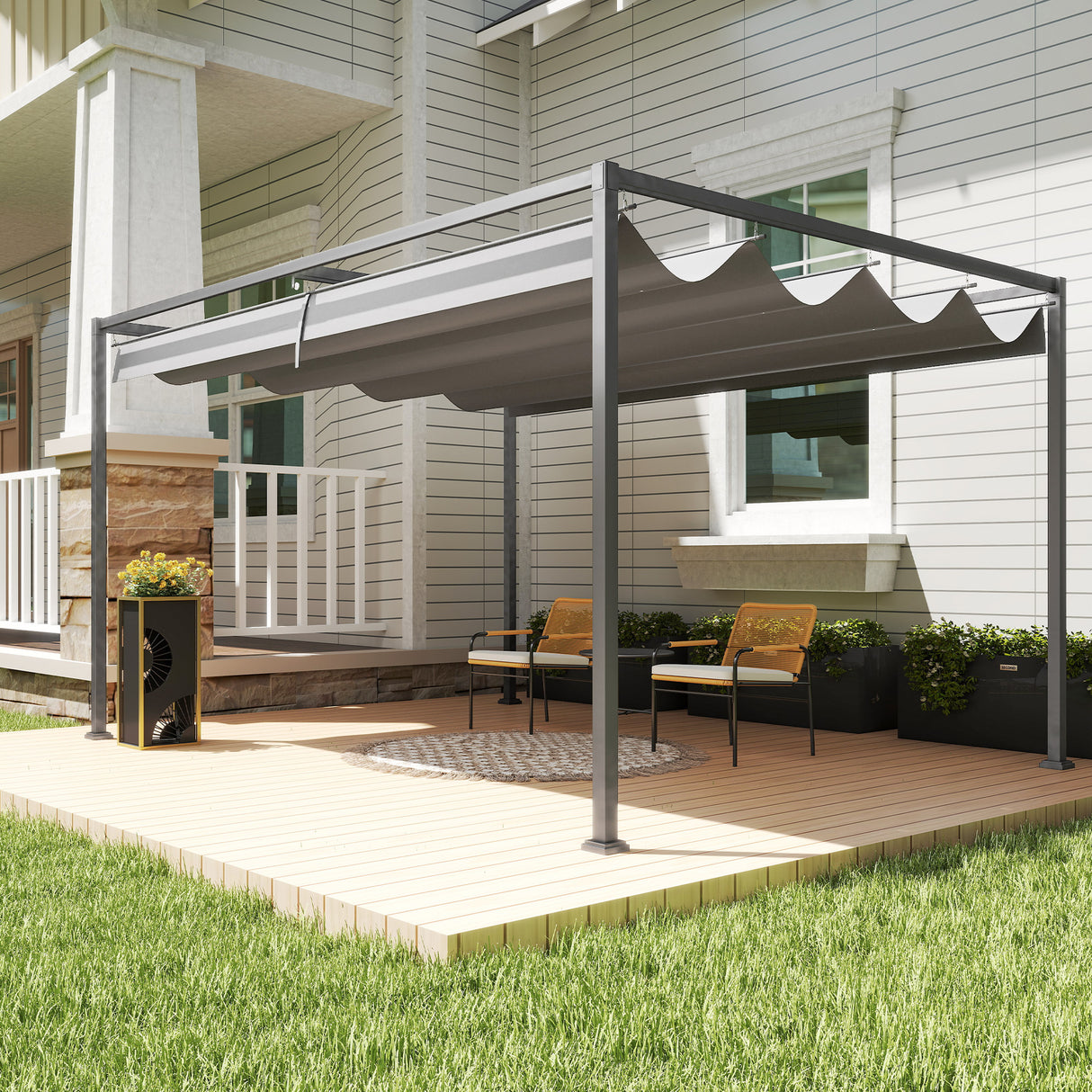 Metal Pergola With Retractable Roof 400cm Width x 300cm Depth - Velmora