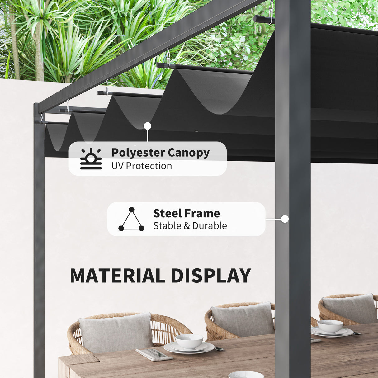 Metal Pergola With Retractable Roof 400cm Width x 300cm Depth - Velmora