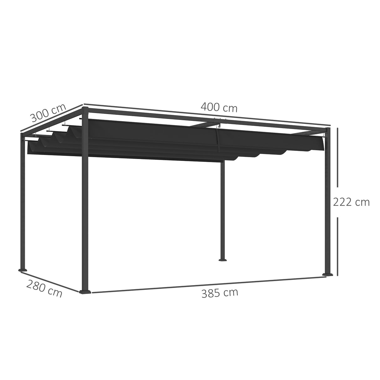 Metal Pergola With Retractable Roof 400cm Width x 300cm Depth - Velmora