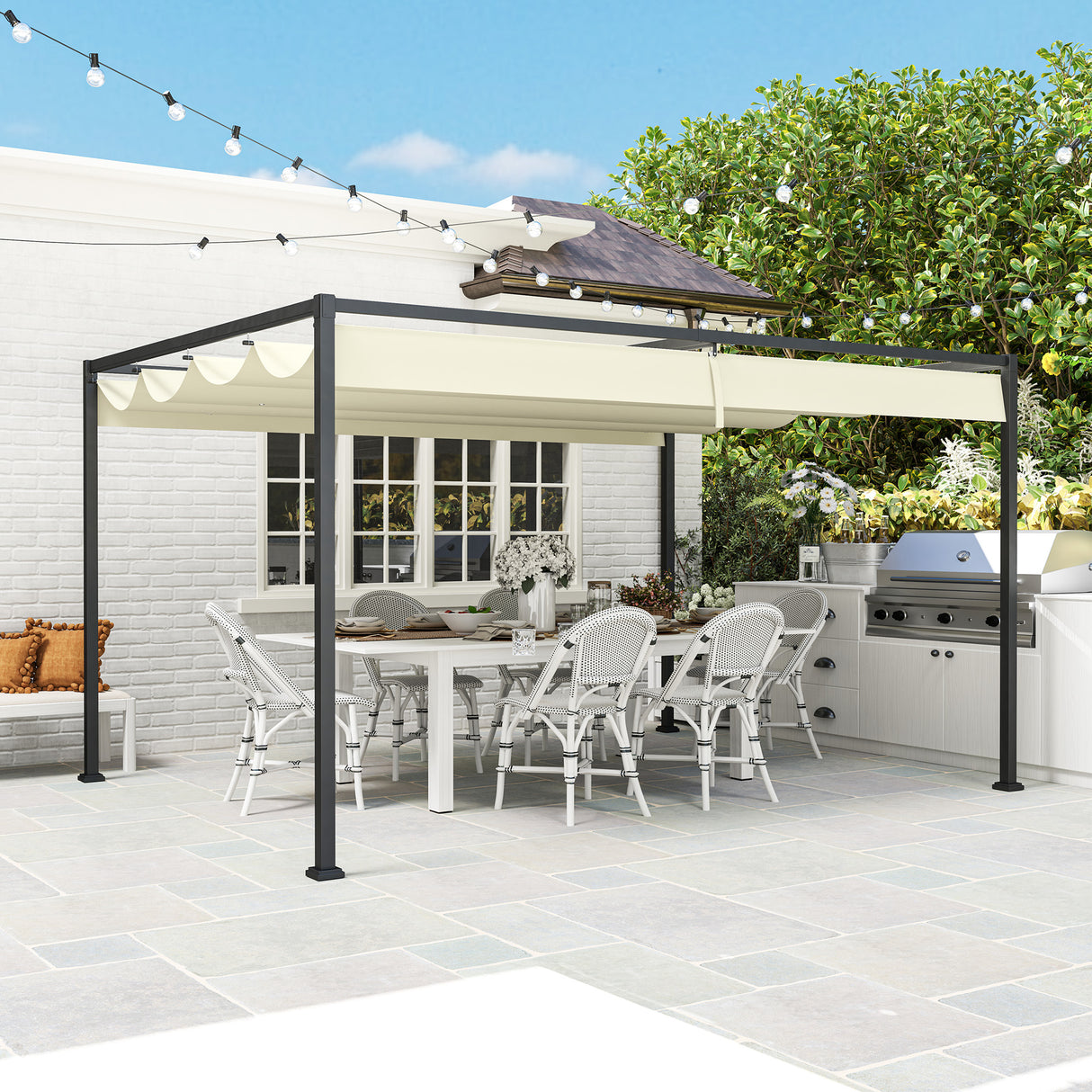 Metal Pergola With Retractable Roof 400cm Width x 300cm Depth - Velmora