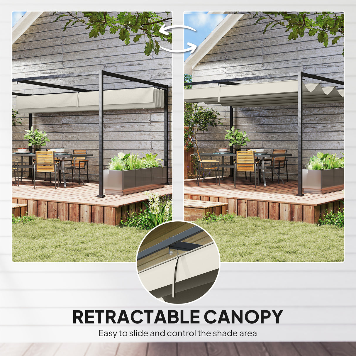 Metal Pergola With Retractable Roof 400cm Width x 300cm Depth - Velmora