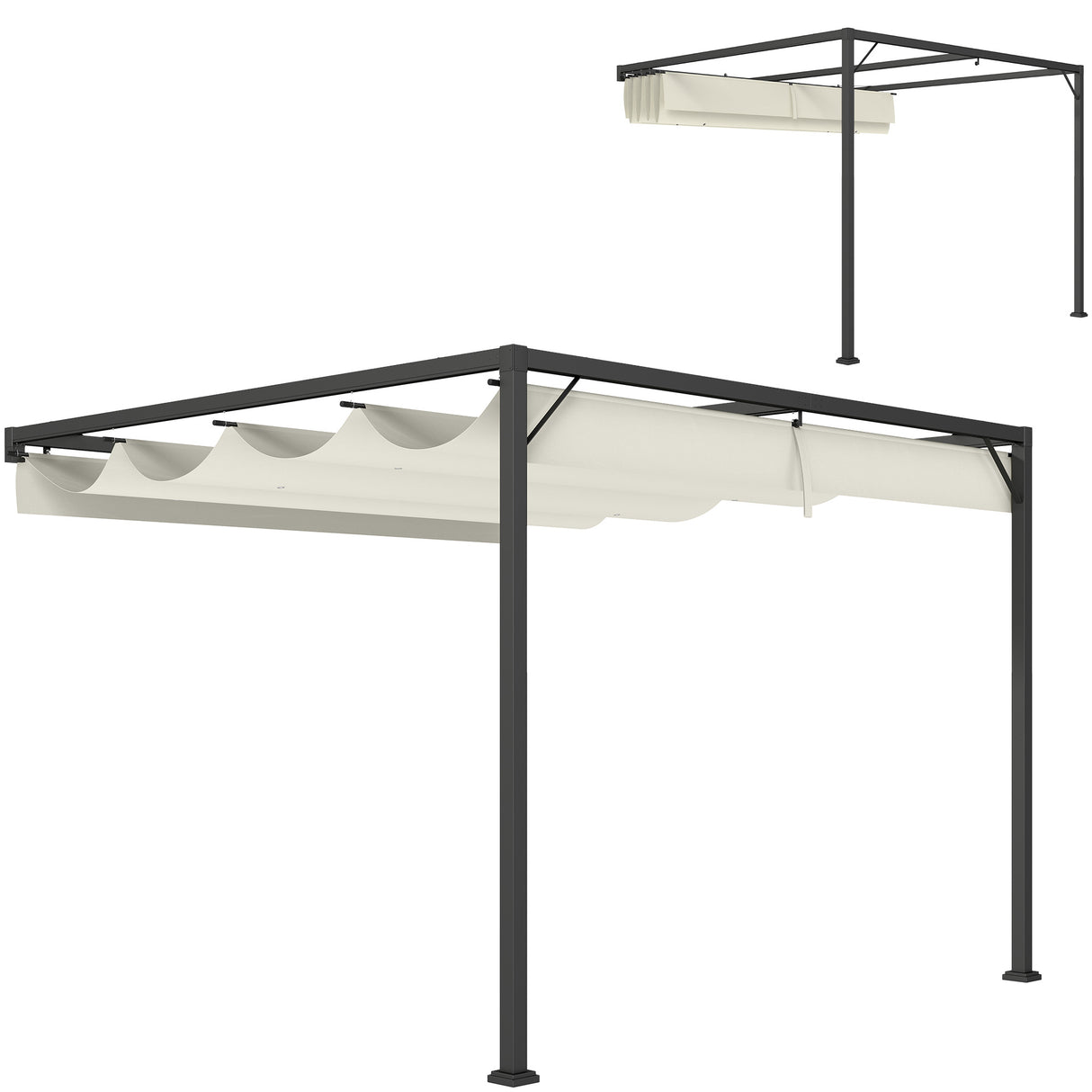 Metal Pergola With Sliding Canopy 297cm Width x 297cm Depth - Velmora