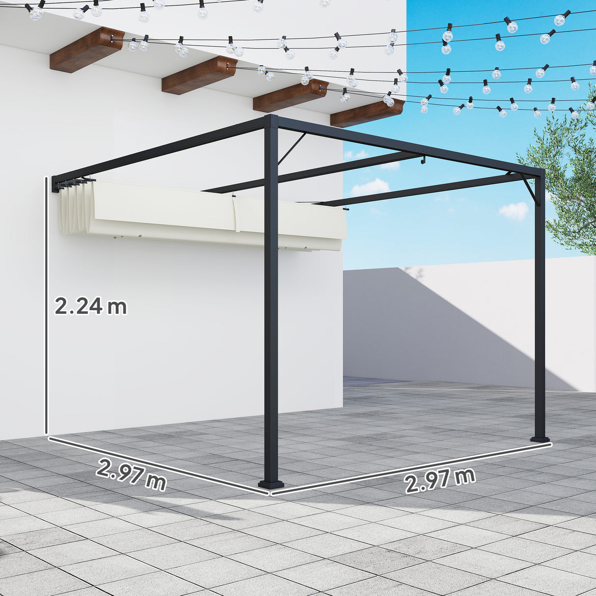 Metal Pergola With Sliding Canopy 297cm Width x 297cm Depth - Velmora