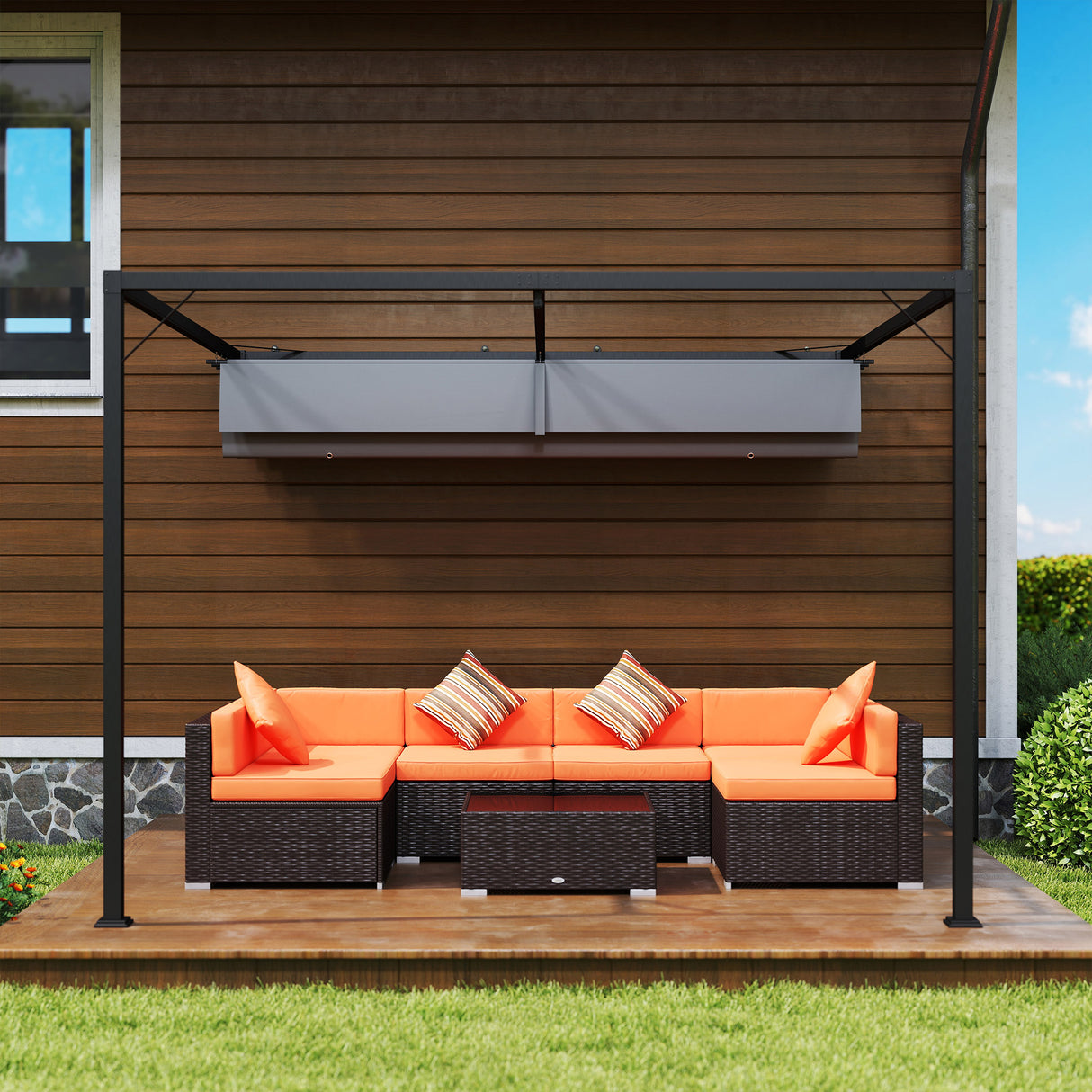 Metal Pergola With Sliding Canopy 297cm Width x 297cm Depth - Velmora