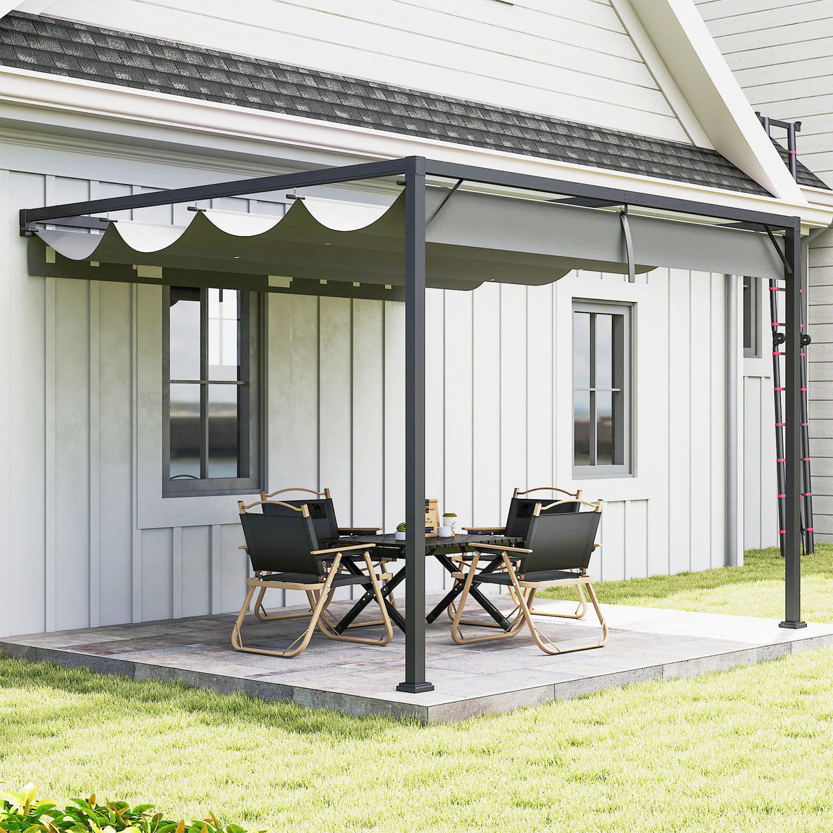 Metal Pergola With Sliding Canopy 297cm Width x 297cm Depth - Velmora