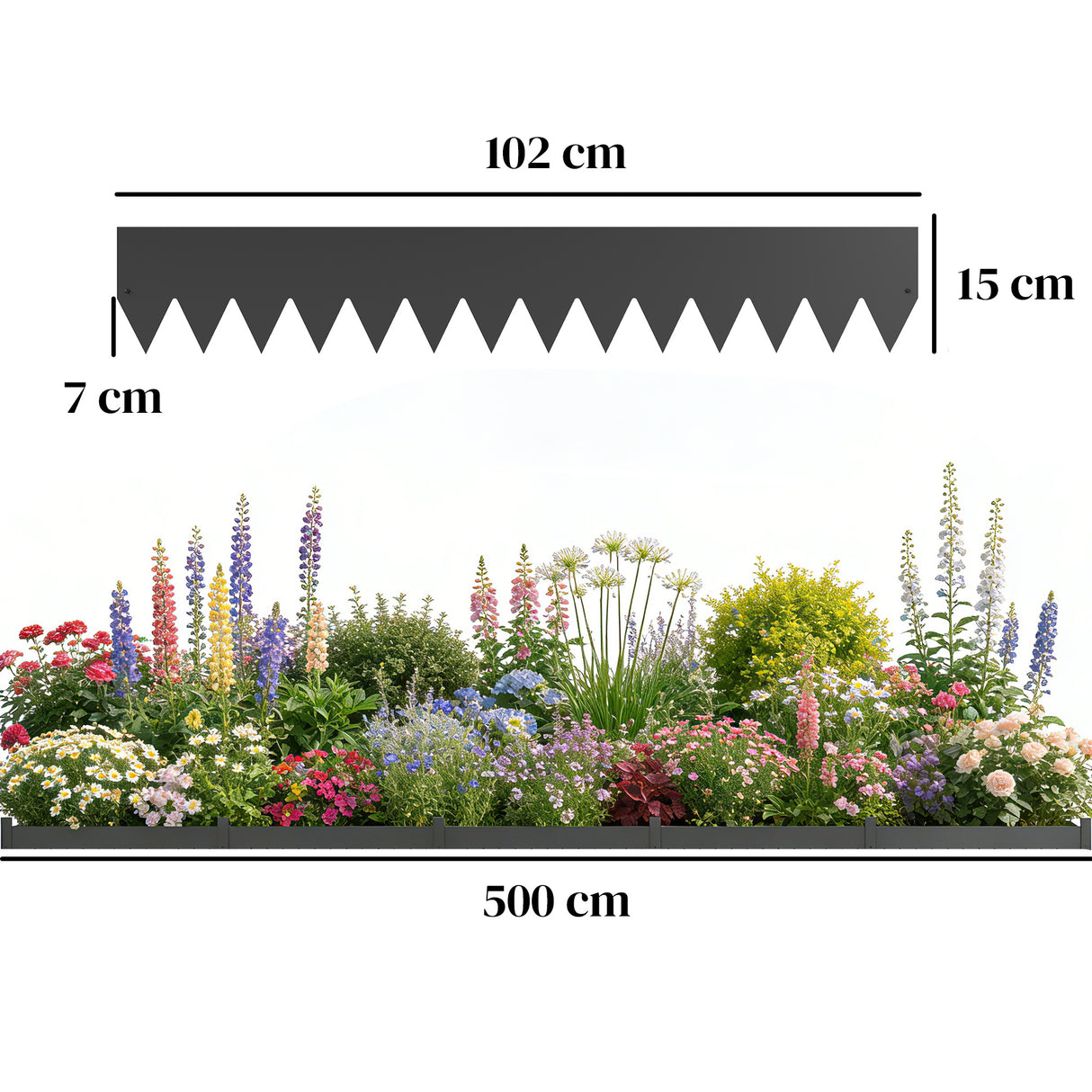 Metal Picket Garden Fence Panels 102cm Wide x 15cm High in Set Of 5 - Velmora