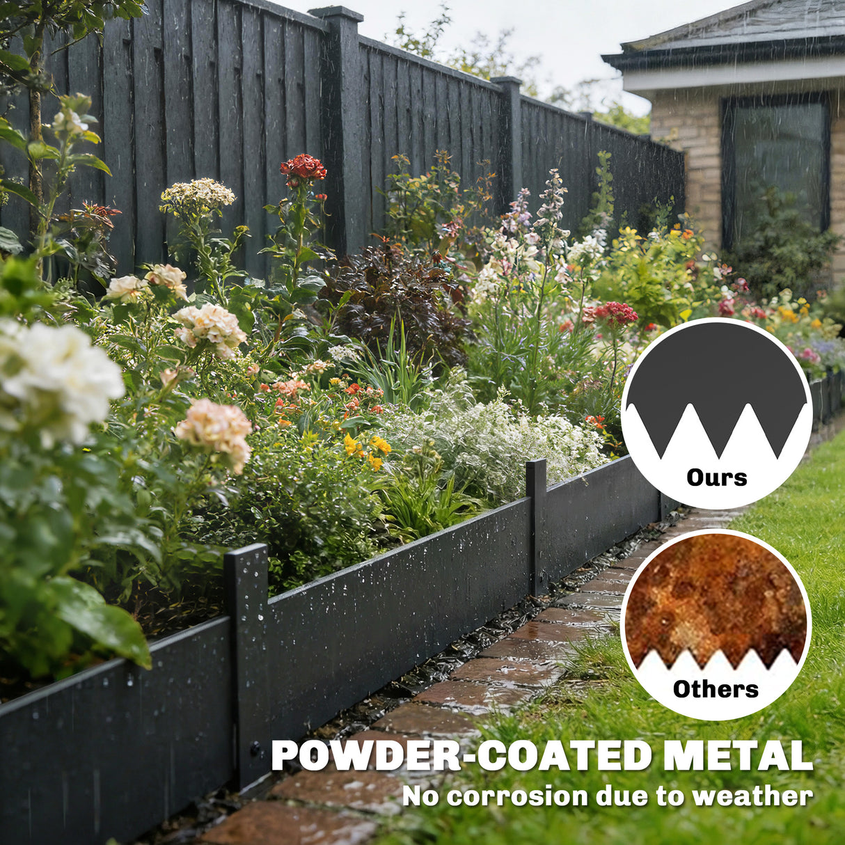 Metal Picket Garden Fence Panels 102cm Wide x 20cm High in Set Of 5 - Velmora