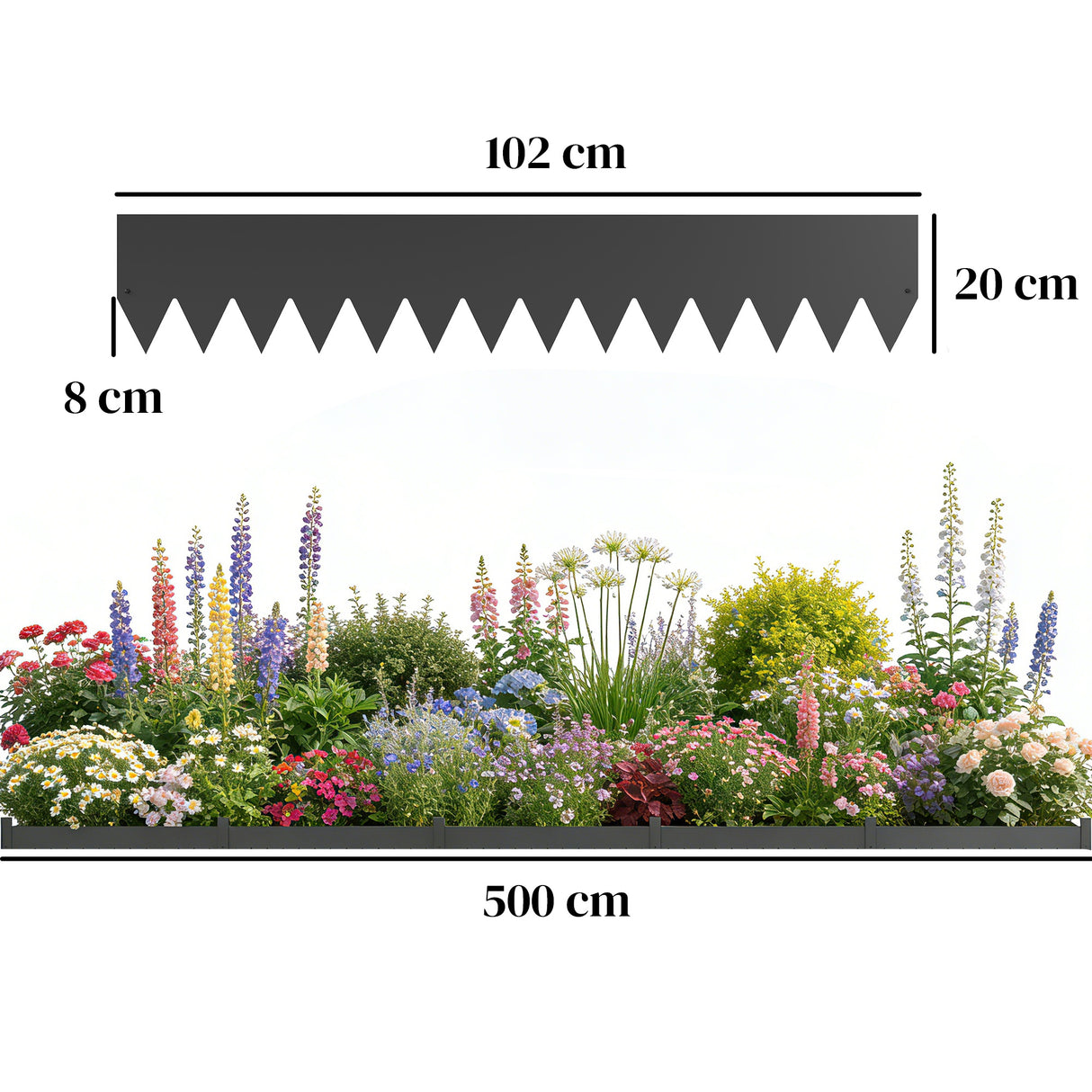 Metal Picket Garden Fence Panels 102cm Wide x 20cm High in Set Of 5 - Velmora