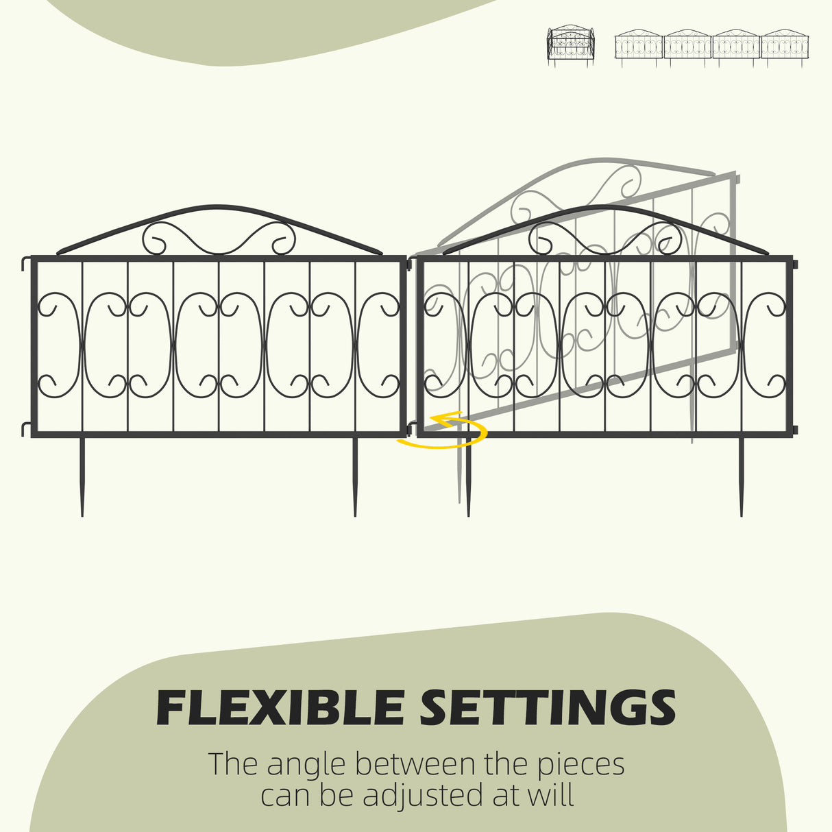 Metal Picket Garden Fence Panels 448cm Wide in Set Of 8 - Velmora