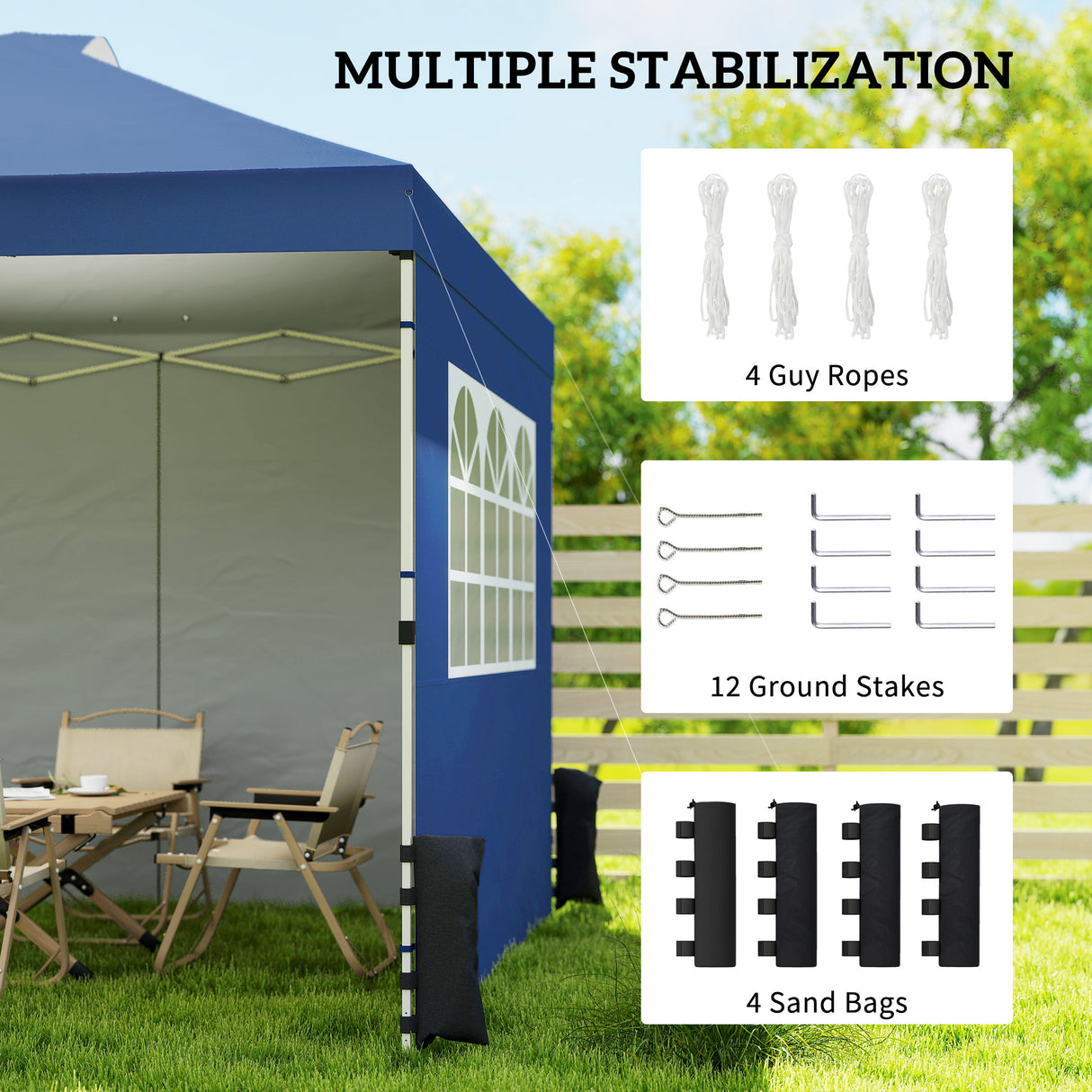Metal Pop Up Gazebo 297cm Width x 297cm Depth With 3 Sidewalls - Velmora