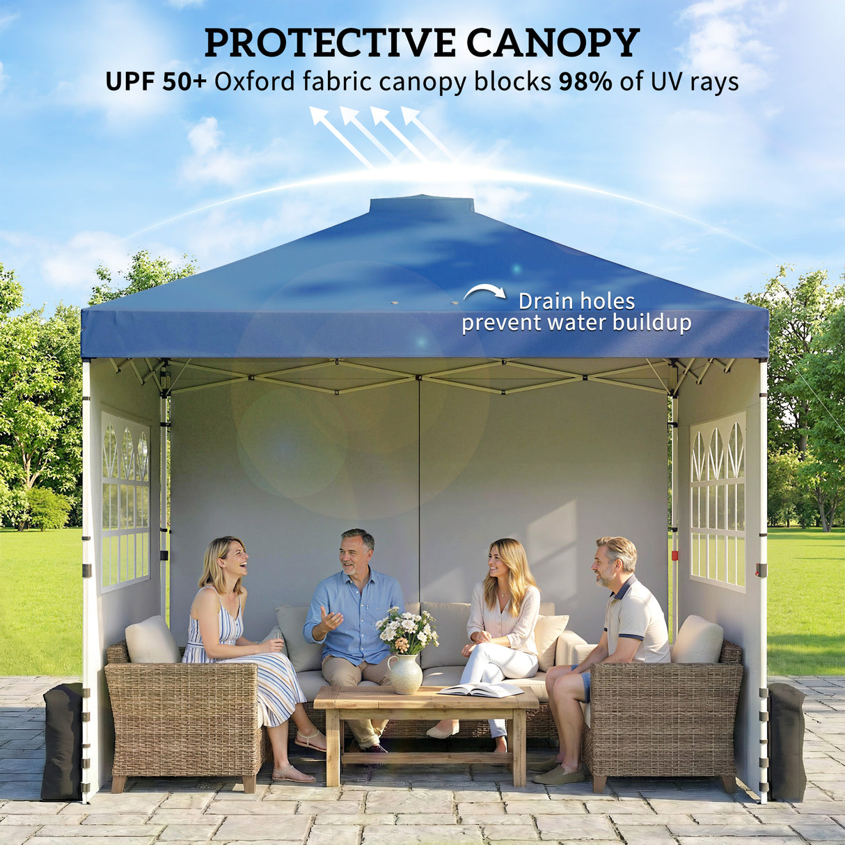 Metal Pop Up Gazebo 297cm Width x 297cm Depth With 3 Sidewalls - Velmora
