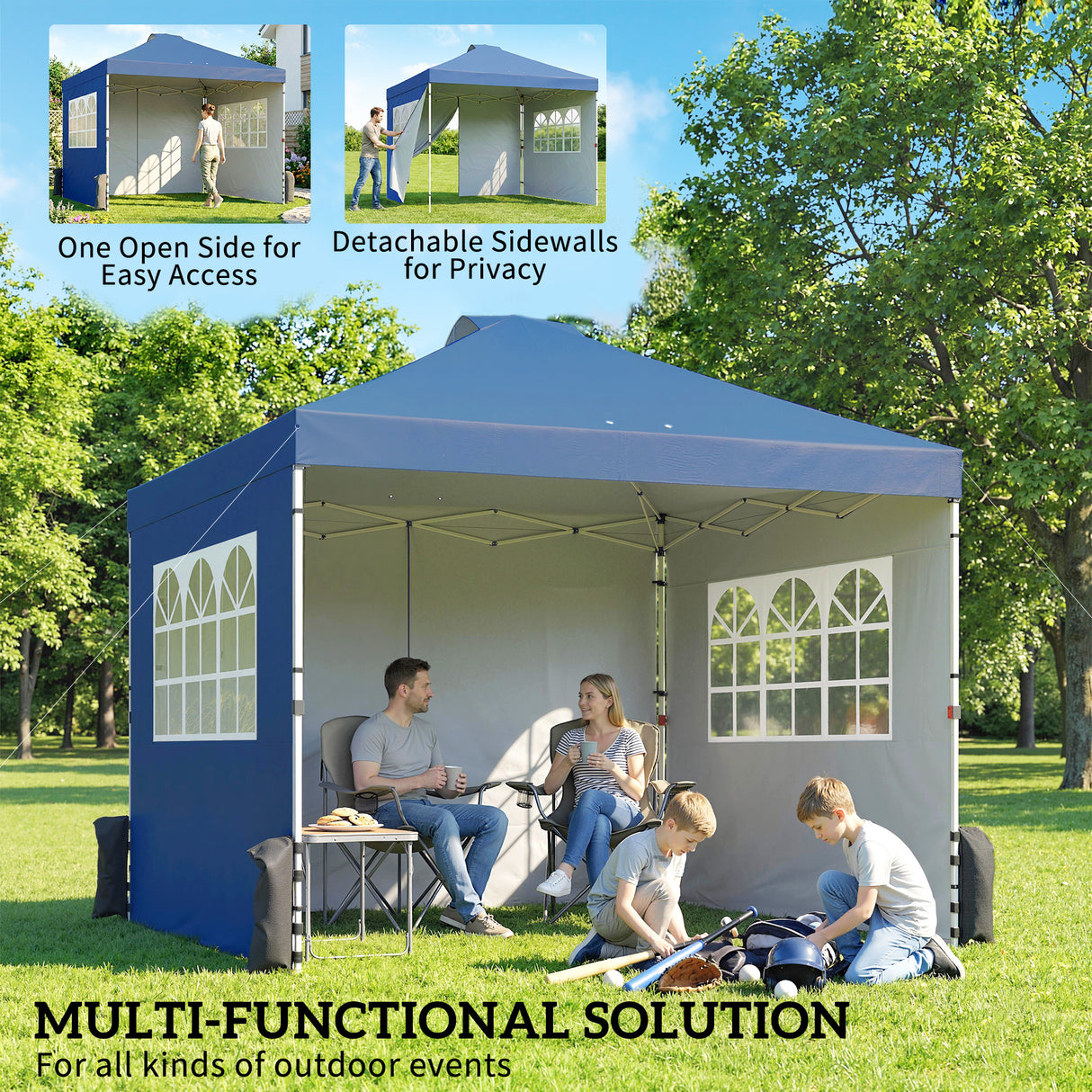 Metal Pop Up Gazebo 297cm Width x 297cm Depth With 3 Sidewalls - Velmora