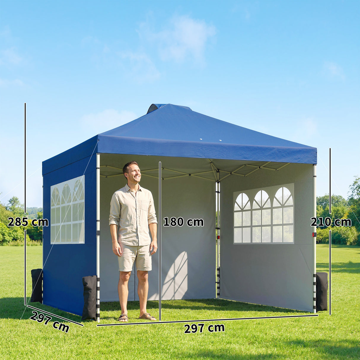 Metal Pop Up Gazebo 297cm Width x 297cm Depth With 3 Sidewalls - Velmora
