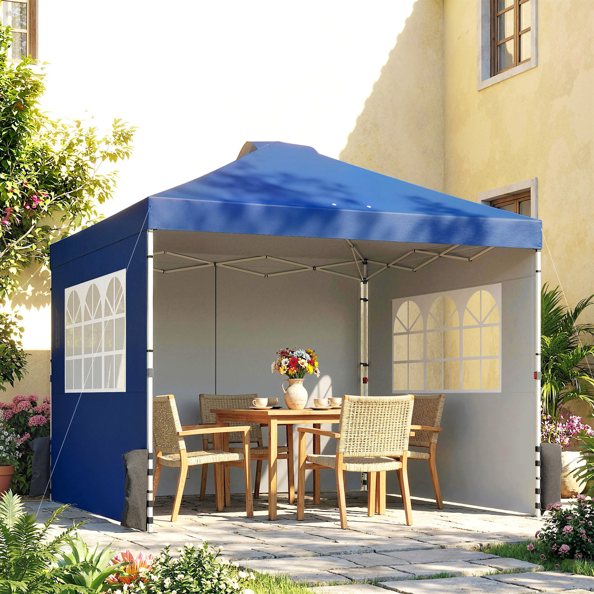 Metal Pop Up Gazebo 297cm Width x 297cm Depth With 3 Sidewalls - Velmora