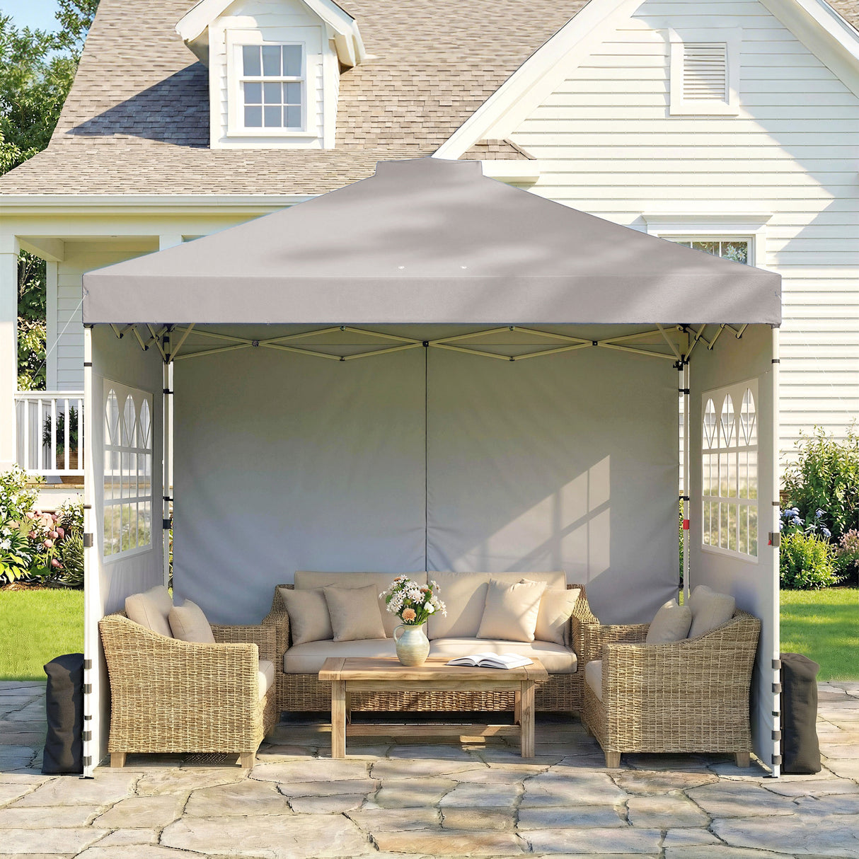 Metal Pop Up Gazebo 297cm Width x 297cm Depth With 3 Sidewalls - Velmora
