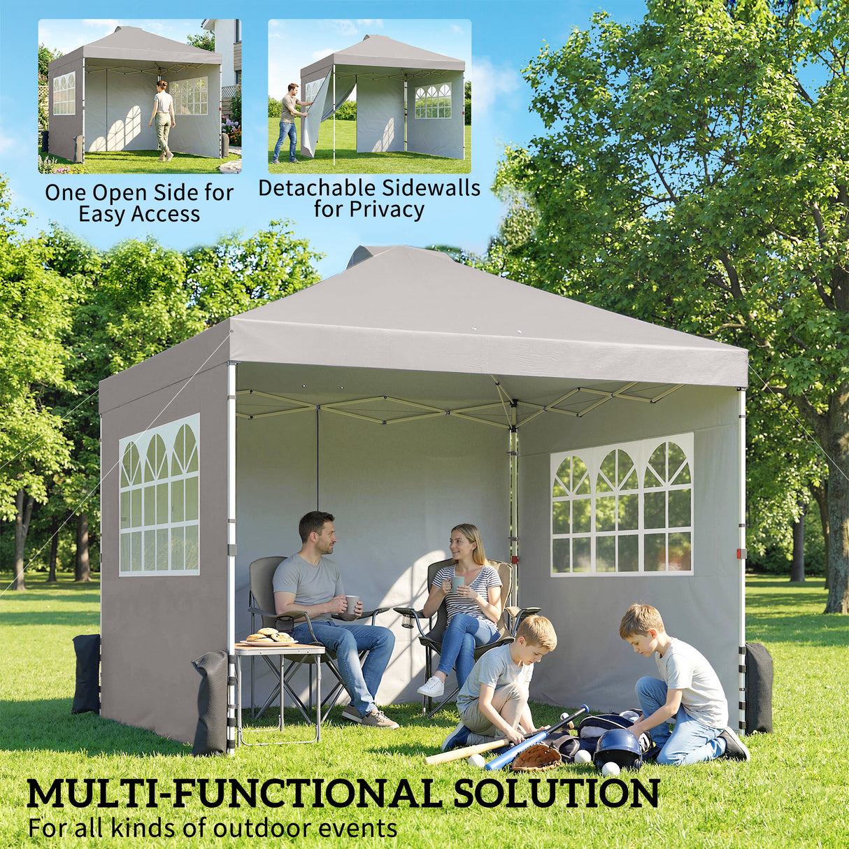 Metal Pop Up Gazebo 297cm Width x 297cm Depth With 3 Sidewalls - Velmora