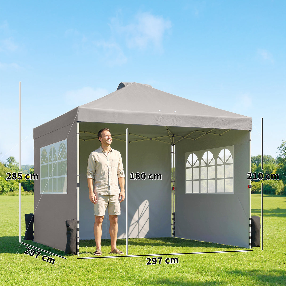 Metal Pop Up Gazebo 297cm Width x 297cm Depth With 3 Sidewalls - Velmora