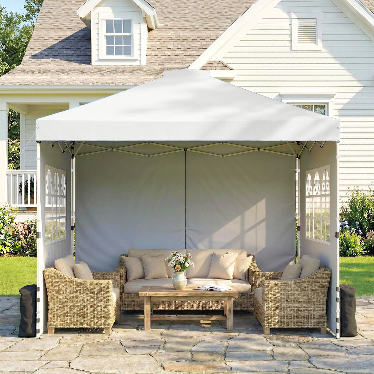 Metal Pop Up Gazebo 297cm Width x 297cm Depth With 3 Sidewalls - Velmora