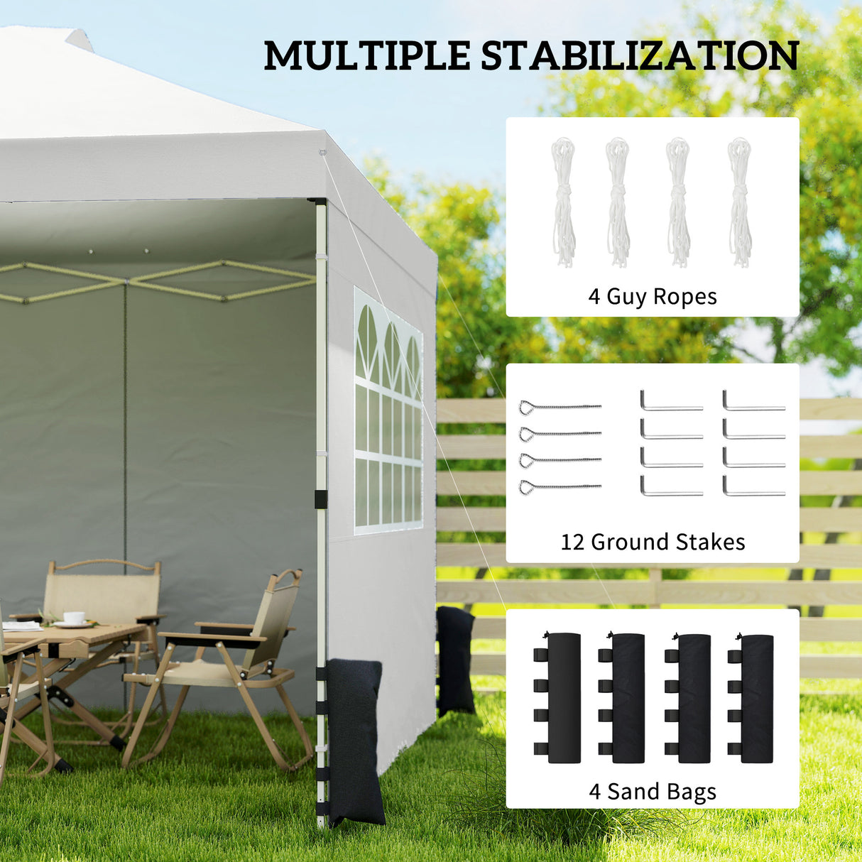 Metal Pop Up Gazebo 297cm Width x 297cm Depth With 3 Sidewalls - Velmora