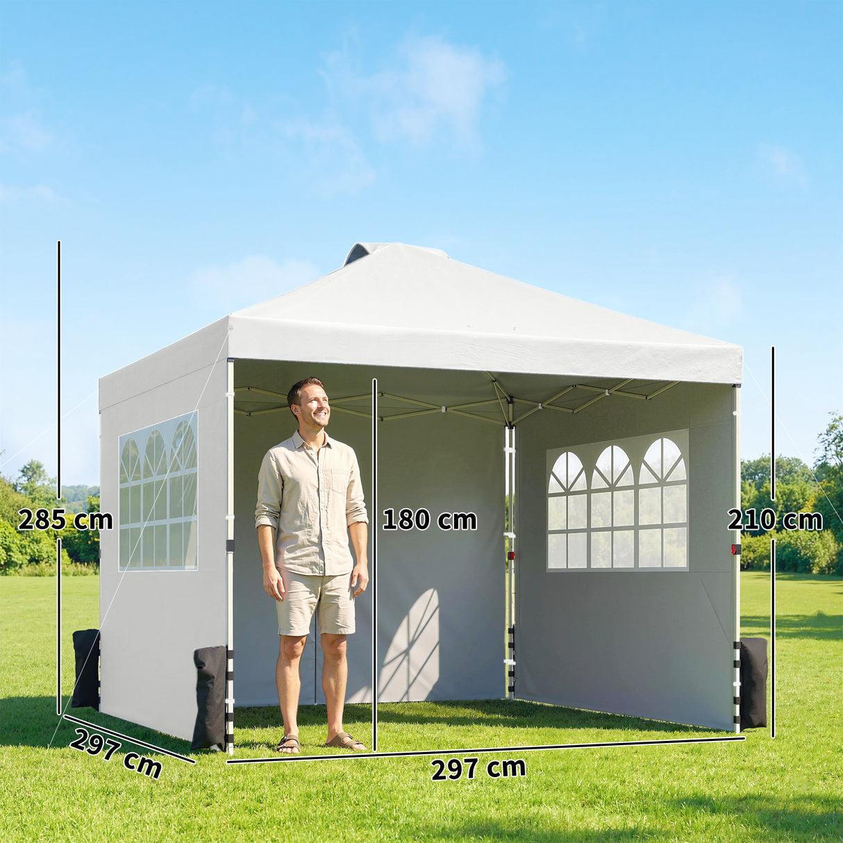Metal Pop Up Gazebo 297cm Width x 297cm Depth With 3 Sidewalls - Velmora