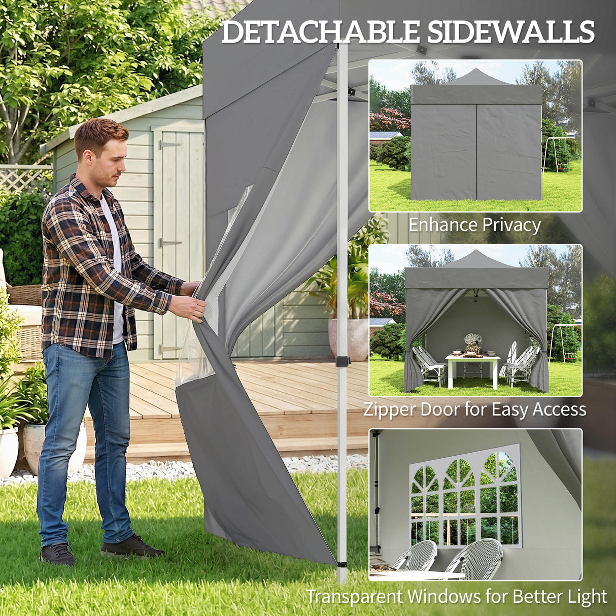 Metal Pop Up Gazebo 300cm Width x 300cm Depth With Sidewalls - Velmora