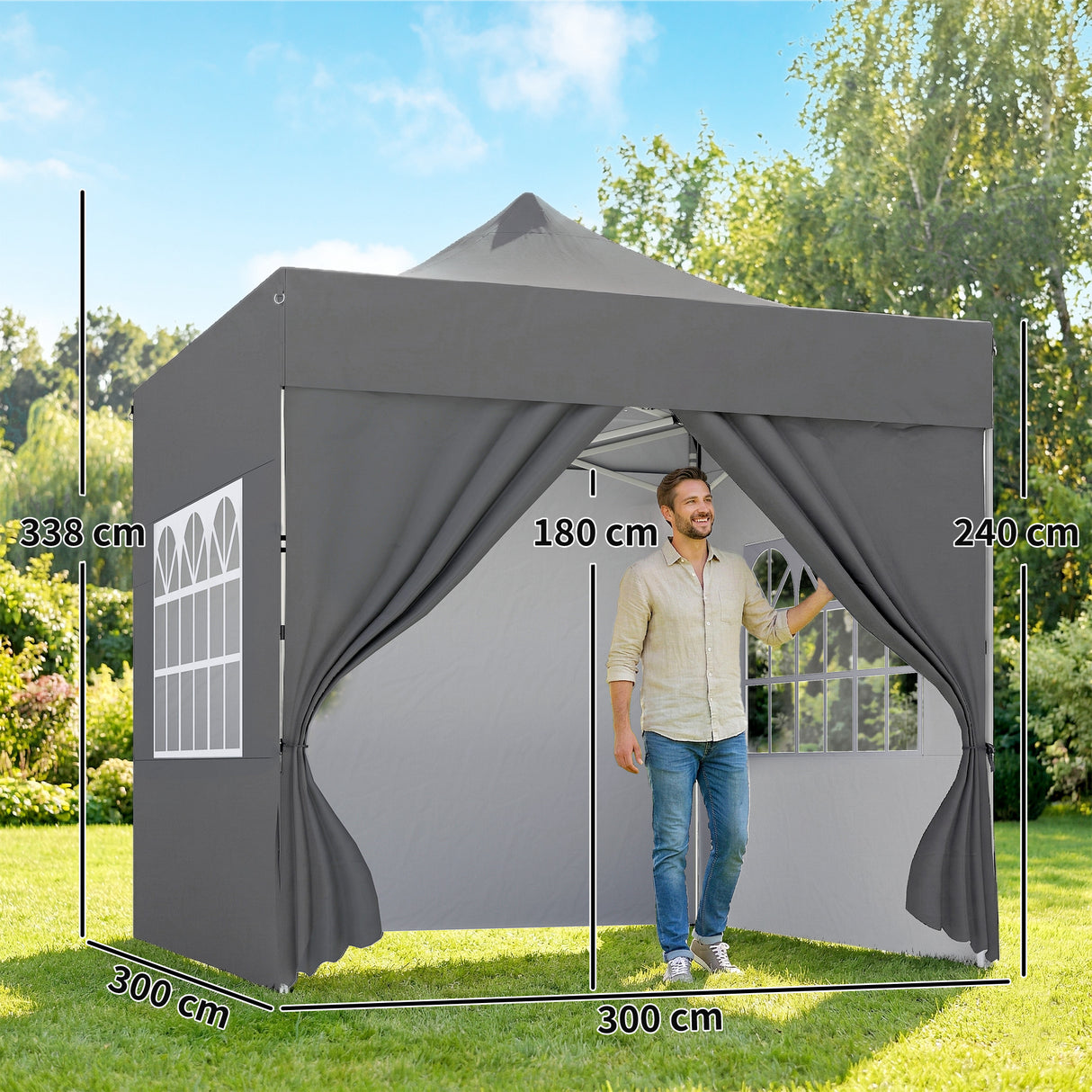 Metal Pop Up Gazebo 300cm Width x 300cm Depth With Sidewalls - Velmora