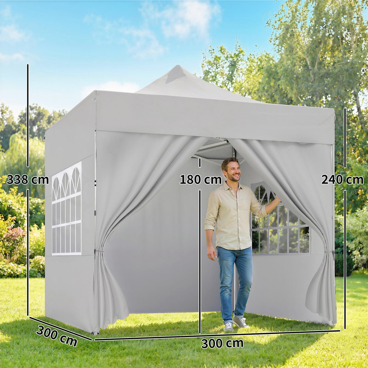 Metal Pop Up Gazebo 300cm Width x 300cm Depth With Sidewalls - Velmora