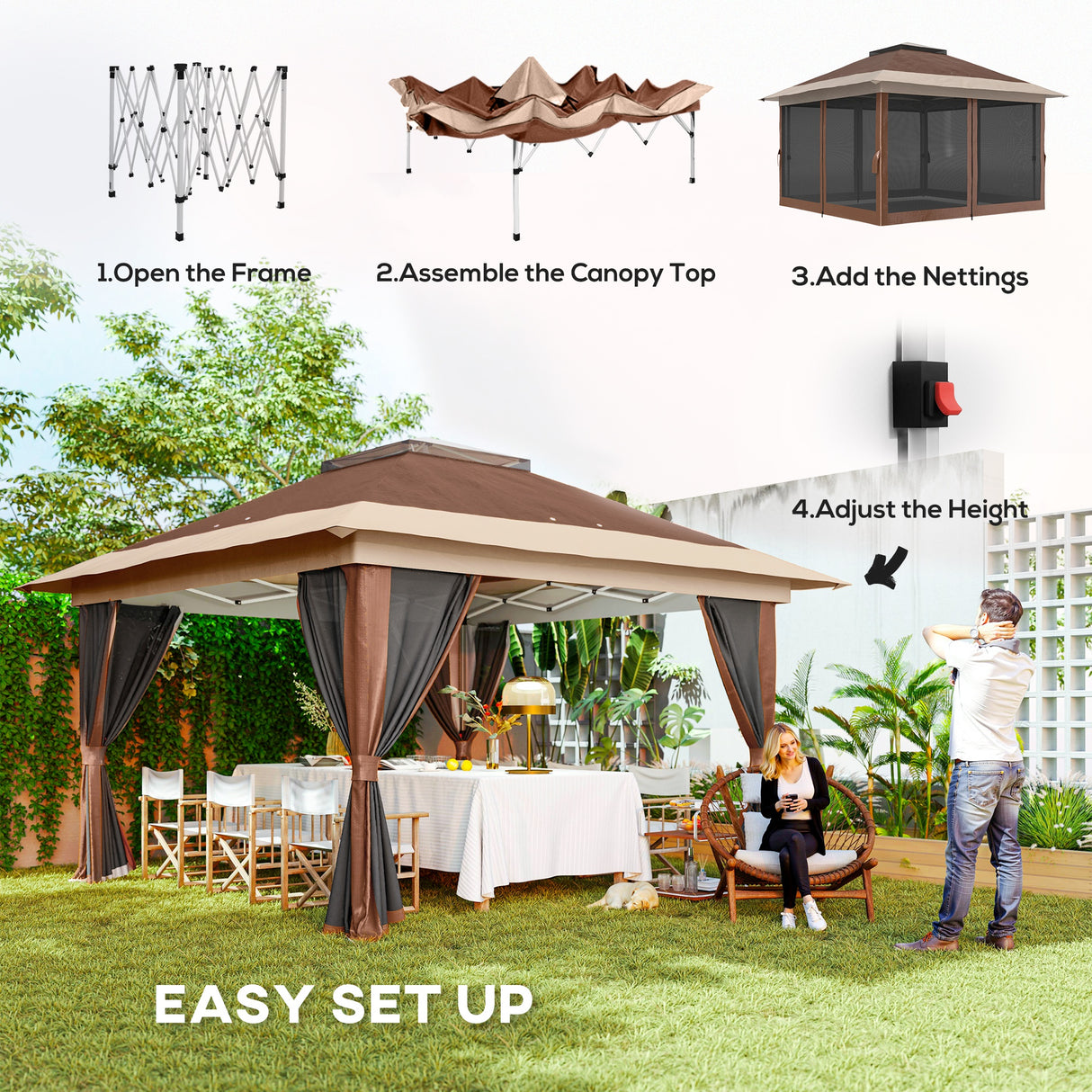 Metal Pop Up Gazebo 356cm Width x 356 Depth - Velmora