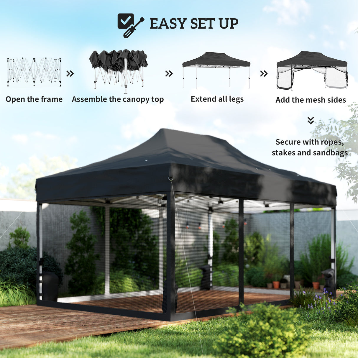 Metal Pop Up Gazebo 450cm Width x 300cm Depth With UPF50+ Heavy Duty - Velmora