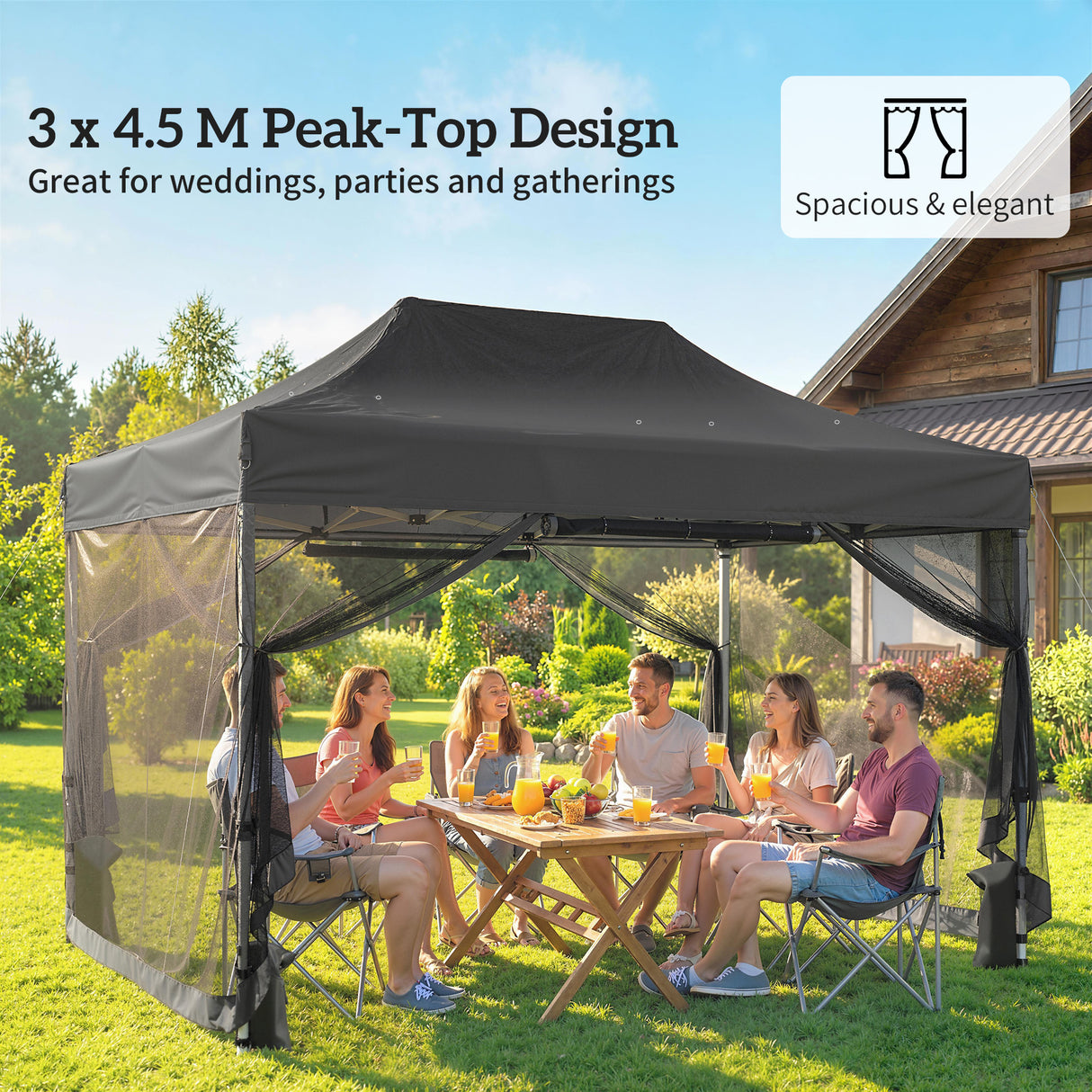 Metal Pop Up Gazebo 450cm Width x 300cm Depth With UPF50+ Heavy Duty - Velmora