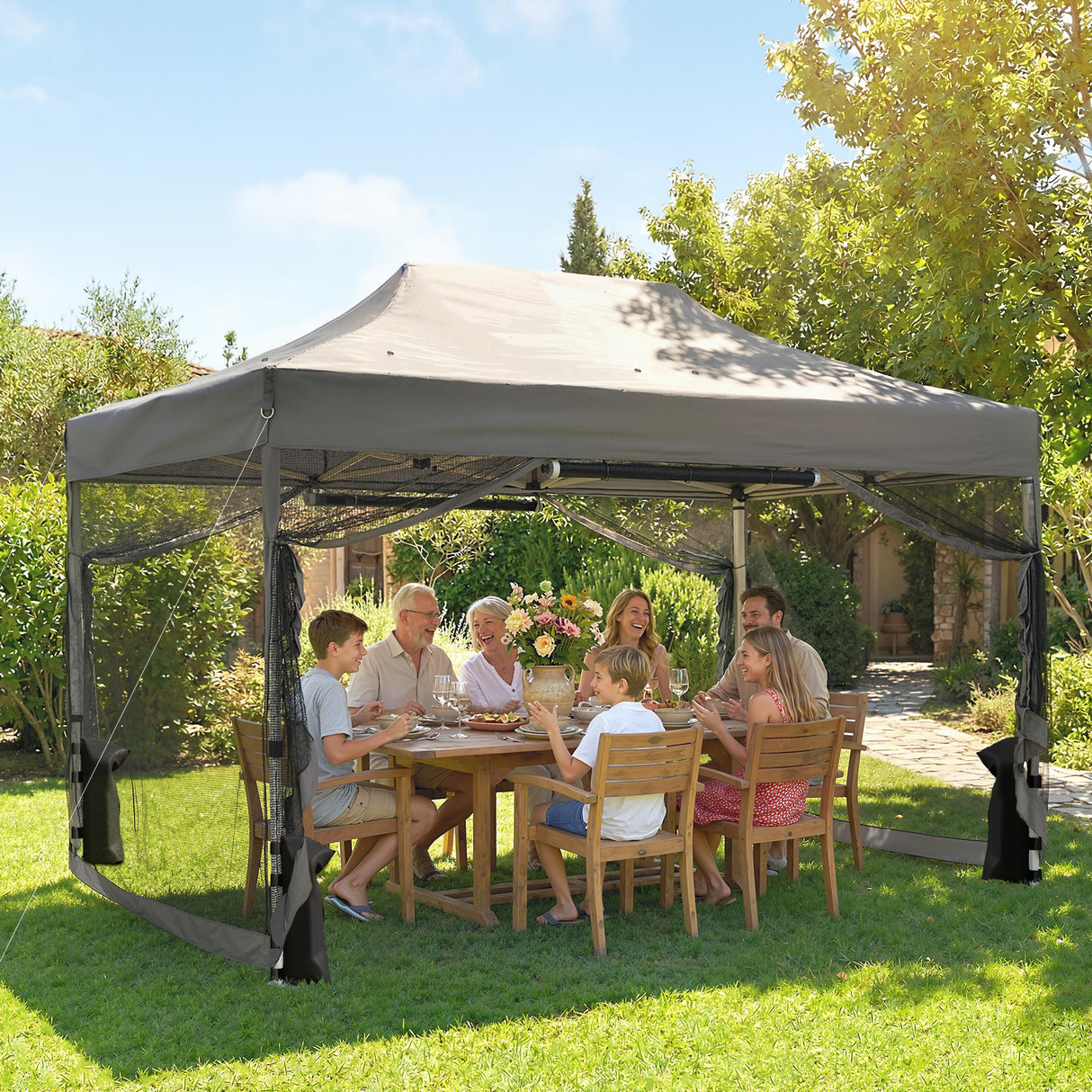 Metal Pop Up Gazebo 450cm Width x 300cm Depth With UPF50+ Heavy Duty - Velmora