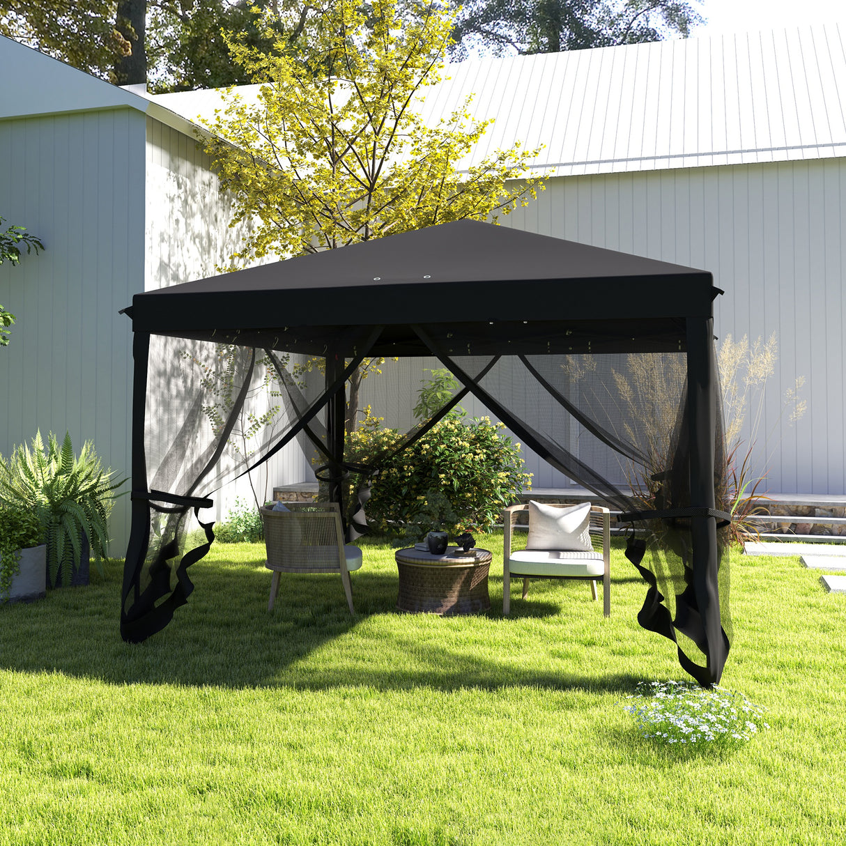 Metal Pop Up Gazebo Garden Tent Canopy 295cm Width x 295 Depth - Velmora