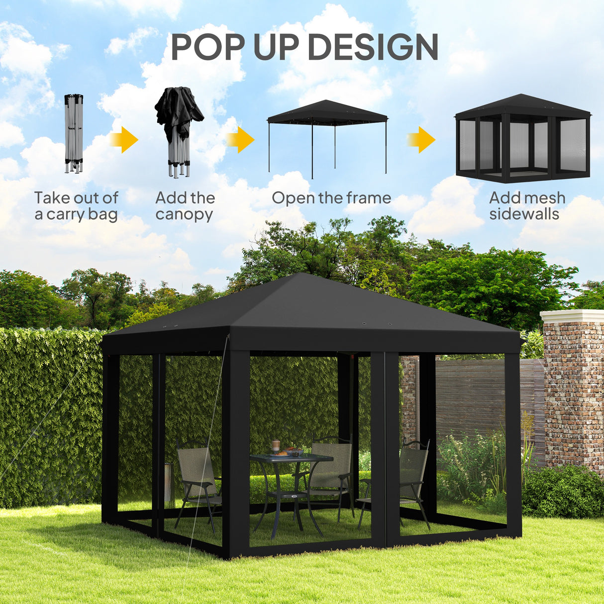 Metal Pop Up Gazebo Garden Tent Canopy 295cm Width x 295 Depth - Velmora