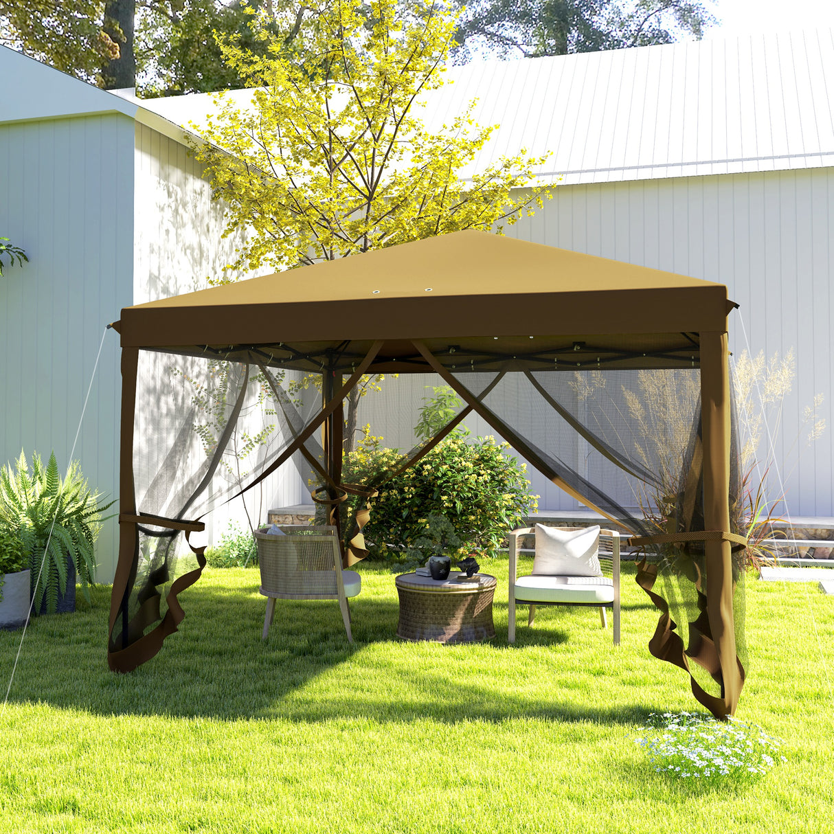 Metal Pop Up Gazebo Garden Tent Canopy 295cm Width x 295 Depth - Velmora