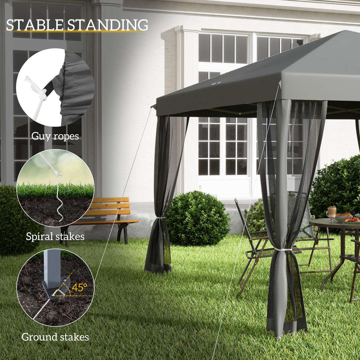 Metal Pop Up Gazebo Garden Tent Canopy 295cm Width x 295 Depth - Velmora