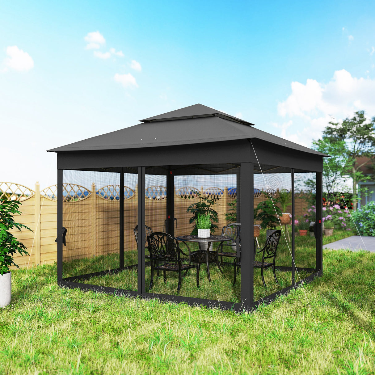 Metal Pop Up Gazebo Netting And Carry Bag 325cm Width x 325cm Depth - Velmora