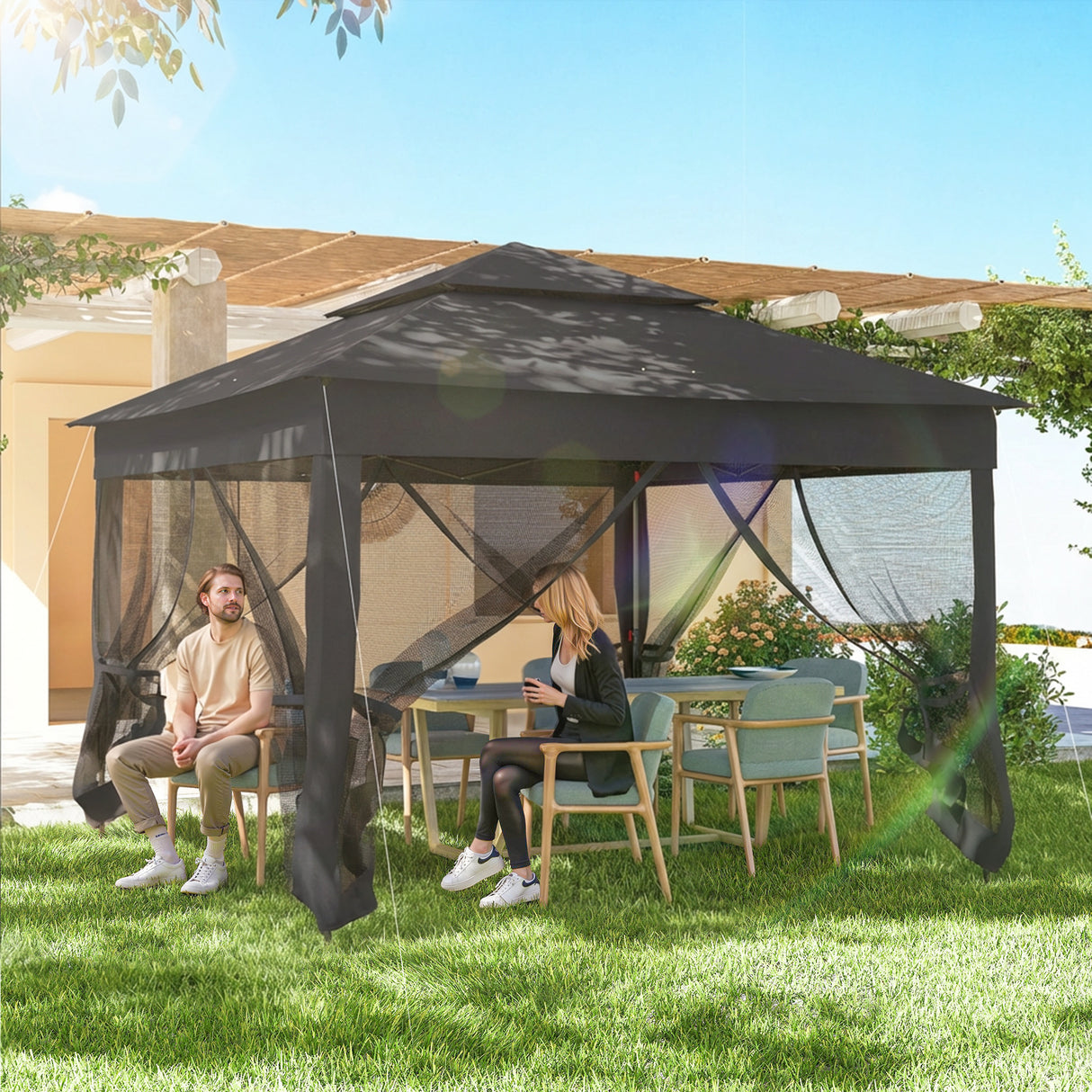 Metal Pop Up Gazebo Netting And Carry Bag 325cm Width x 325cm Depth - Velmora