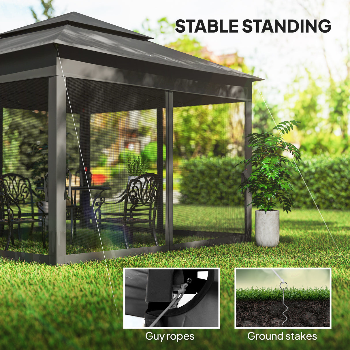 Metal Pop Up Gazebo Netting And Carry Bag 325cm Width x 325cm Depth - Velmora