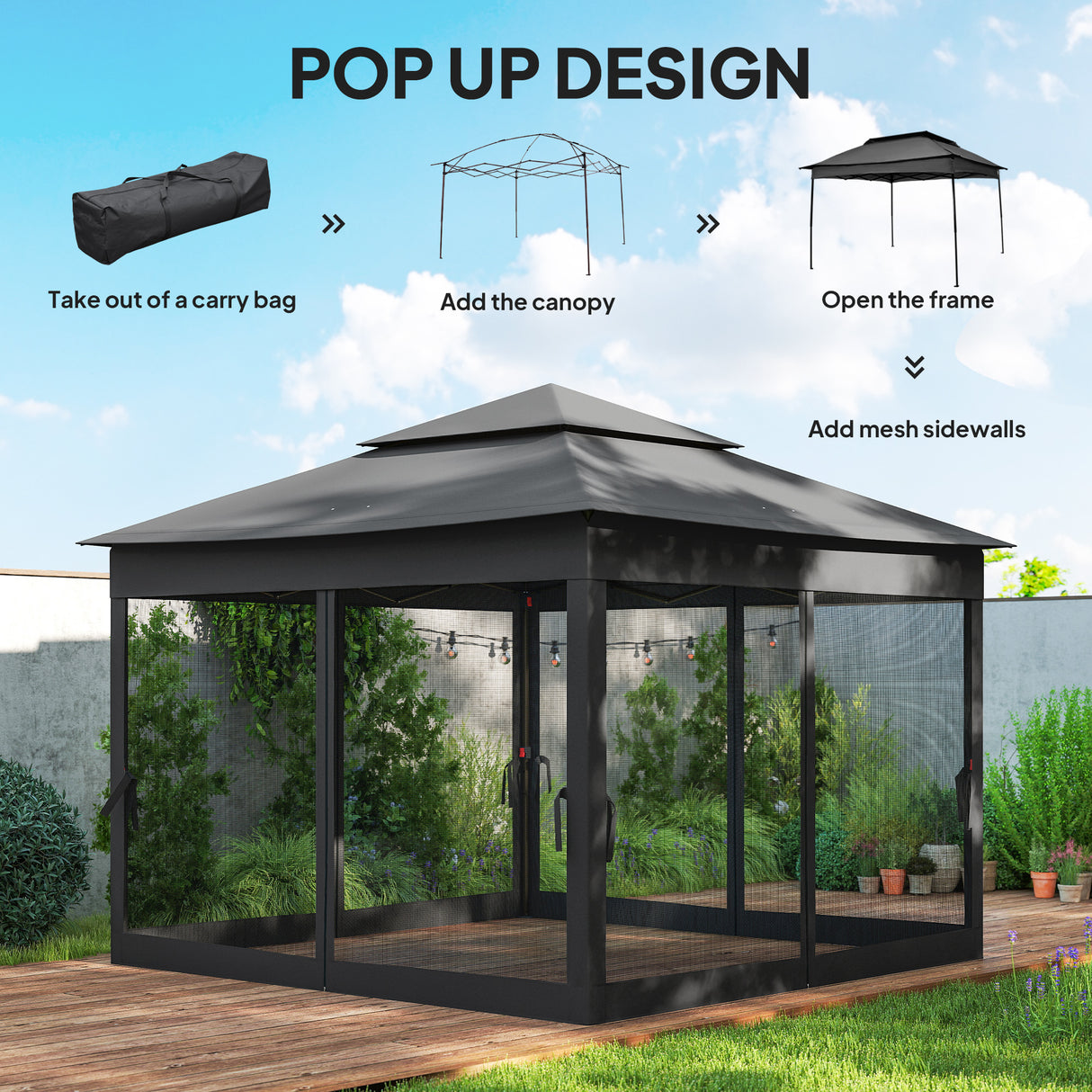 Metal Pop Up Gazebo Netting And Carry Bag 325cm Width x 325cm Depth - Velmora
