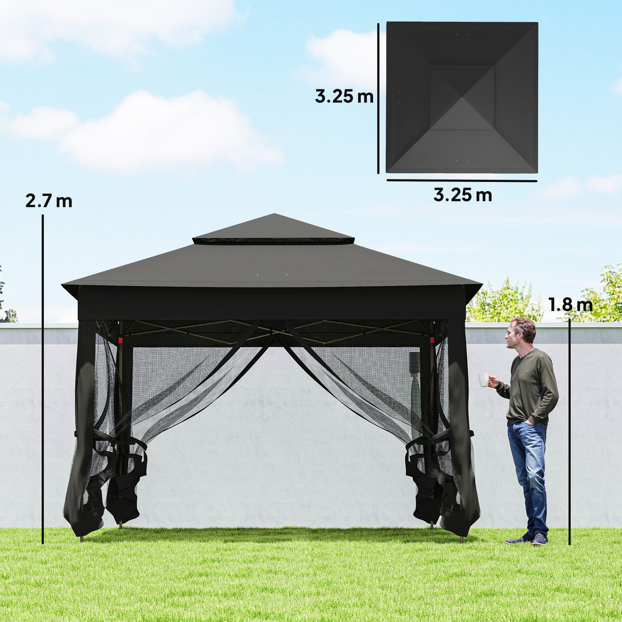 Metal Pop Up Gazebo Netting And Carry Bag 325cm Width x 325cm Depth - Velmora