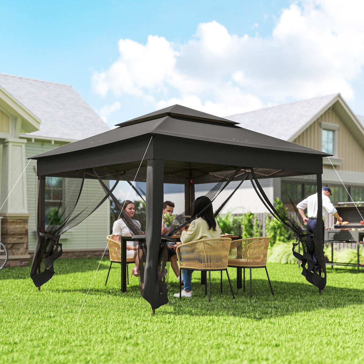 Metal Pop Up Gazebo Netting And Carry Bag 325cm Width x 325cm Depth - Velmora